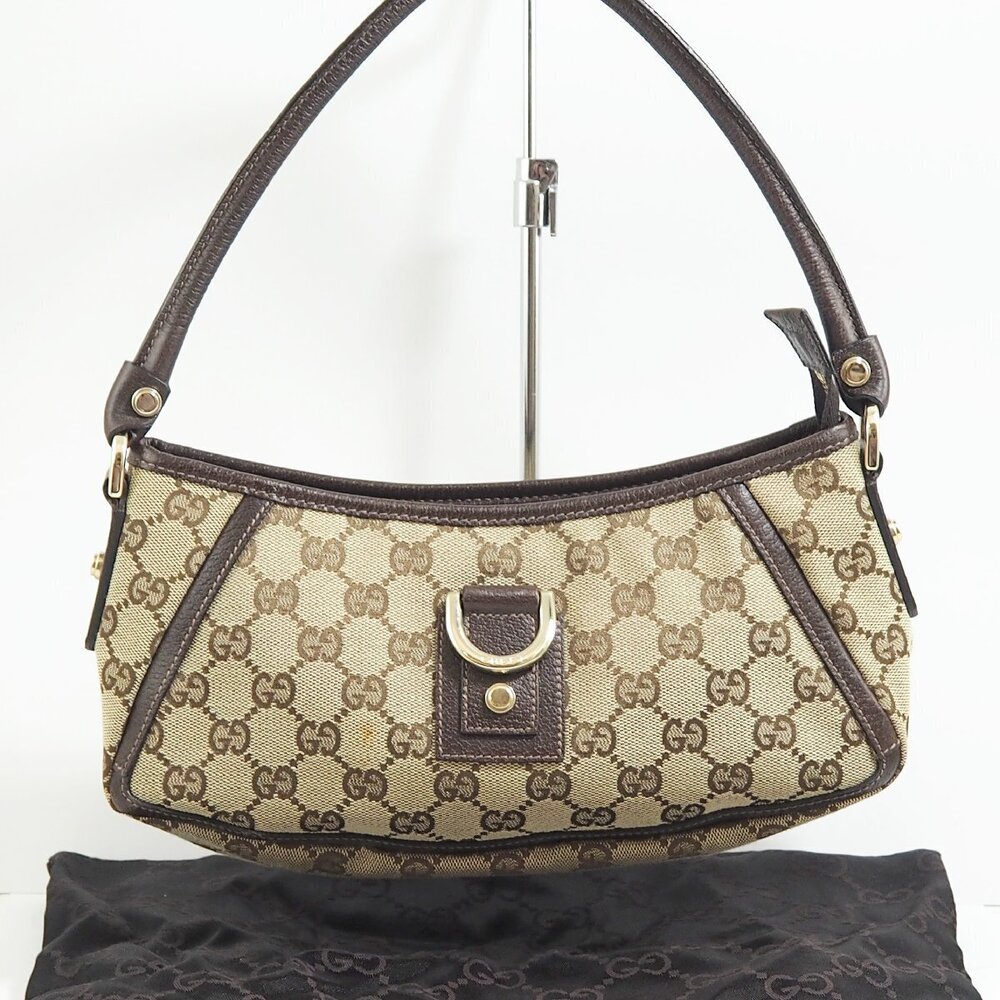 Gucci GG Canvas Abbey Hobo Hand Clutch Beige Brown